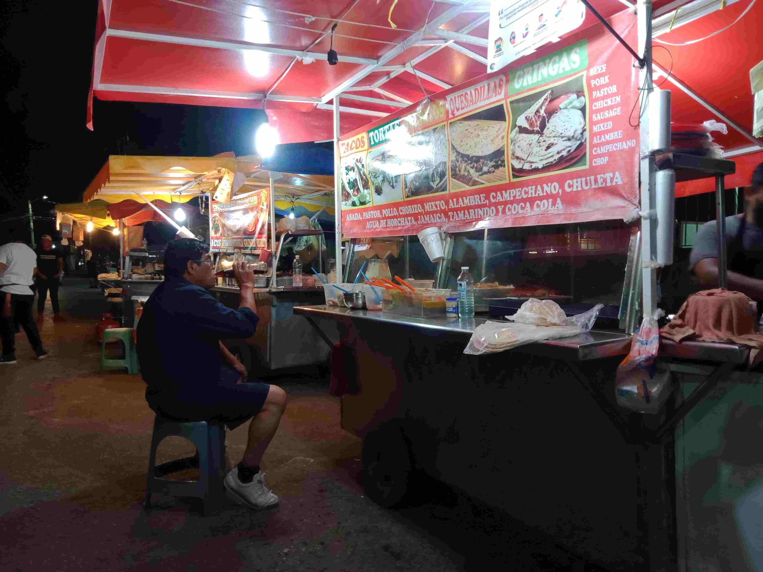 Typical street food stalls in Playa. Costs from 2$ US